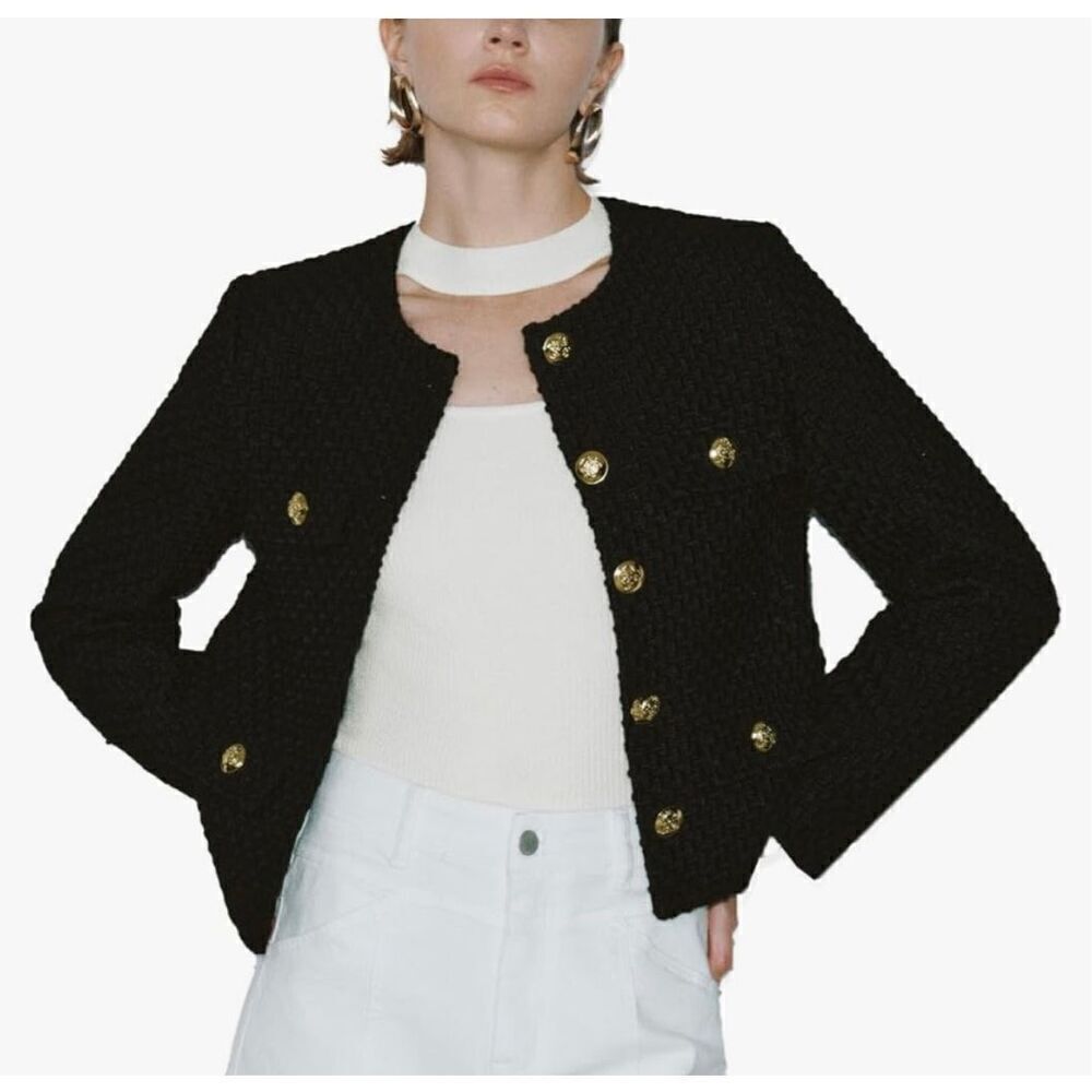Urban Revivo Womens Cropped Tweed Blazer Jackets 2025 Fall Winter